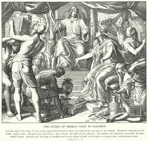 Dronningen av Sabas besøk til Salomo (gravering) av Julius (after) Schnorr von Carolsfeld