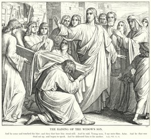 Oppdragelsen av enkens sønn (gravering) av Julius (after) Schnorr von Carolsfeld