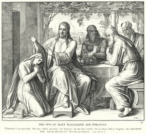 Maria Magdalenas synder er tilgitt (gravering) av Julius (after) Schnorr von Carolsfeld