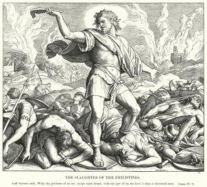 Slaktingen av filistrene (gravering) av Julius (after) Schnorr von Carolsfeld