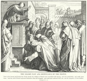 Folkets høytidelige faste og omvendelse (gravering) av Julius (after) Schnorr von Carolsfeld