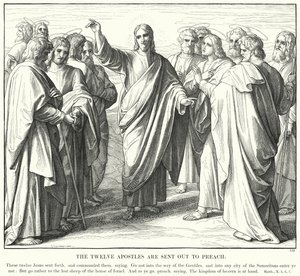 De tolv apostlene blir sendt ut for å forkynne (gravering) av Julius (after) Schnorr von Carolsfeld