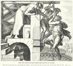 De to spionene rømmer fra huset til Rahab (gravering) av Julius (after) Schnorr von Carolsfeld