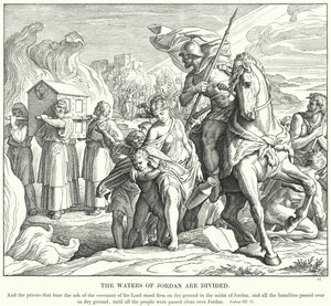 Vannet i Jordan er delt (gravering) av Julius (after) Schnorr von Carolsfeld