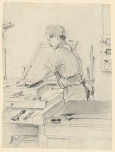 Selvportrett som arbeider ved en litografisk presse av Julius Adam the Elder