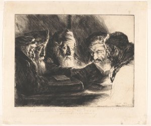 Fem jødiske menn leser av Julius C. Turner (signed by artist)