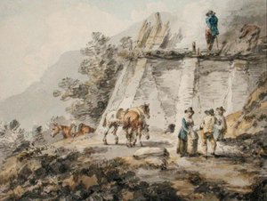 A Lime Kiln (akvarell på papir) av Julius Caesar Ibbetson