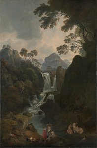 En foss med badende av Julius Caesar Ibbetson
