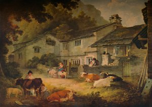 Hyttelandskap med storfe, på Ambleside, 1803 av Julius Caesar Ibbetson