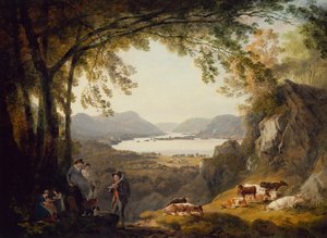 Countryfolk hviler med storfe i et skogslandskap (olje) av Julius Caesar Ibbetson