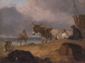 Esler og figurer på en strand av Julius Caesar Ibbetson