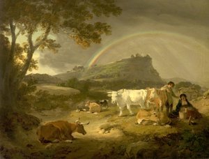 Landskap, Beeston Castle, Cheshire og Rainbow, 1793 av Julius Caesar Ibbetson