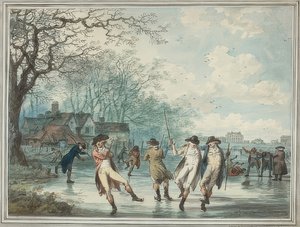 Skatere på Serpentine i Hyde Park. 1786 av Julius Caesar Ibbetson