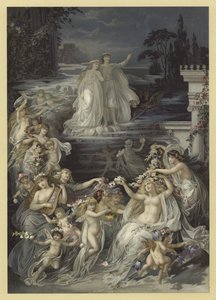 Illustrasjon for A Midsummer Nights Dream (chromolitho) av Julius Hoeppner