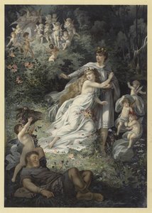 Illustrasjon for A Midsummer Nights Dream (chromolitho) av Julius Hoeppner