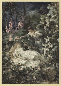 Illustrasjon for A Midsummer Nights Dream (chromolitho) av Julius Hoeppner