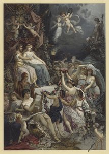 Illustrasjon for A Midsummer Nights Dream (chromolitho) av Julius Hoeppner