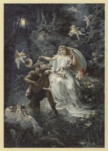 Illustrasjon for A Midsummer Nights Dream (chromolitho) av Julius Hoeppner
