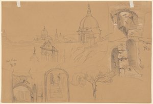 Studier av Colosseum og Monte Pincio (verso) av Julius Jacob the Elder