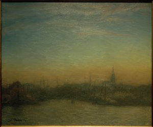 Utsikt over havnen etter solnedgang. København