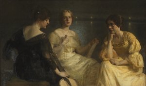 Unge kvinner. Fra venstre: Karen Bramsen; kunstnerens kone Esther, født Lange; Johanne Munch-Petersen.