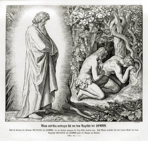 Adam og Eva skjuler sin nakenhet, 1. Mosebok av Julius Schnorr von Carolsfeld