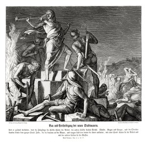 Bygging og forsvar av de nye bymurene, Nehemia av Julius Schnorr von Carolsfeld