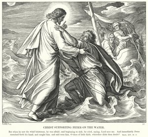 Kristus støtter Peter på vannet av Julius Schnorr von Carolsfeld