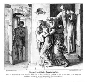 Elisja gjenoppstår den sunnimittiske sønnen, 2. Kongebok av Julius Schnorr von Carolsfeld