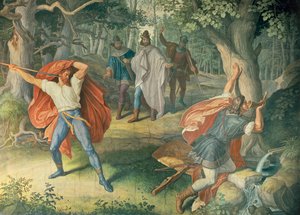 Hagen drepte Siegfried ved fontenen, Hall of Nibelungens
