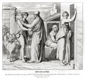 Jakob ber Laban om Rakel som sin kone, 1. Mosebok av Julius Schnorr von Carolsfeld