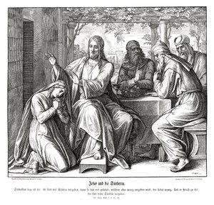 Jesus og den syndige kvinnen, Lukasevangeliet av Julius Schnorr von Carolsfeld