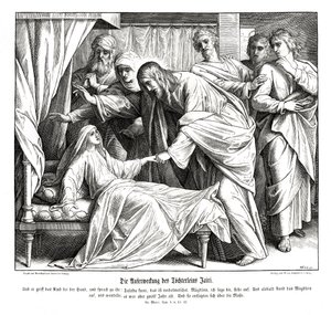 Jesus vekker den lille jenta, Markusevangeliet av Julius Schnorr von Carolsfeld