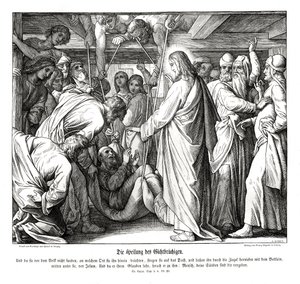 Jesus helbreder den lamme mannen, Lukasevangeliet av Julius Schnorr von Carolsfeld