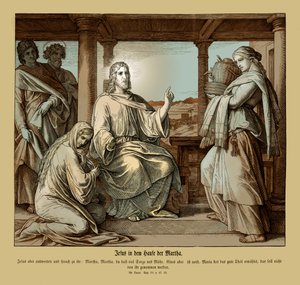 Jesus i huset til Marta, Lukasevangeliet av Julius Schnorr von Carolsfeld