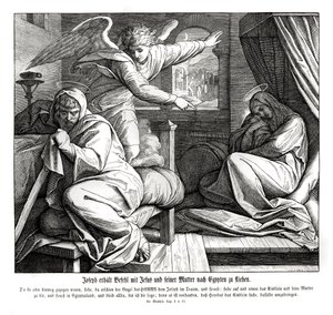 Josef blir advart om å flykte til Egypt, Matteusevangeliet av Julius Schnorr von Carolsfeld