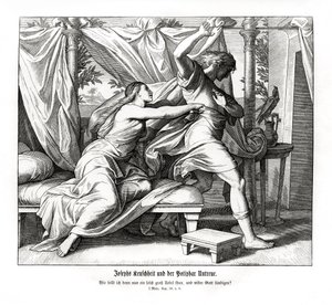 Josef nekter å ligge med Potifar, 1. Mosebok av Julius Schnorr von Carolsfeld