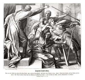 Saul prøver å drepe David av Julius Schnorr von Carolsfeld