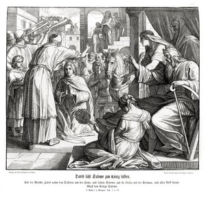 Salomo blir salvet til konge av Julius Schnorr von Carolsfeld