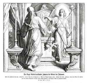Engelen Gabriel viser seg for Sakarias, Lukas av Julius Schnorr von Carolsfeld