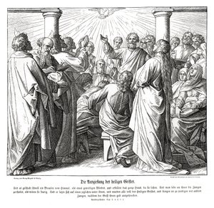 Apostlene er fylt av den hellige ånd, Apg av Julius Schnorr von Carolsfeld
