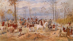 Jakten. Verk av Julius von Blaas (1845-1922), akvarell på papir, ca. 1890. Østerriksk kunst av Julius von Blaas