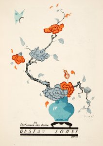 Annonse for Gustav Lohse, Parfyme for kvinner, fra Styl, pub.1922 (pochoir-trykk) av Jupp Wiertz