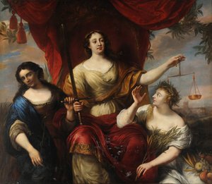 Prudence, Justice, and Peace, av Ovens, Jurgen (1623-1678). Olje på lerret
