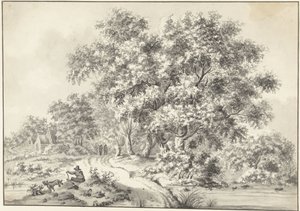 Landschap met zittende man met hond en wandelaars op landweg   1355389   no       norwegian Successfully Translated  Original: Le hall dun manoir. Propriete Belkino, a Obninsk (Russie). Peinture de Valentin Alexandrovich Serov (1865-1911), huile sur toile  av Jurriaan Andriessen (possibly)