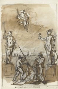 Handel og frakt, dekorasjon på Nieuwmarkt, 1795 Handel og frakt (tittel på objekt)