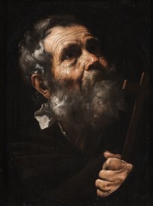 En helgen som holder et kors av Jusepe de Ribera
