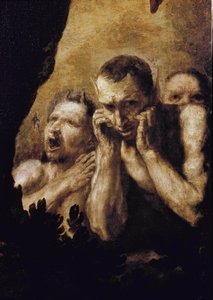 Apollo og Marsyas Apollo, etter å ha vunnet utfordringen mot Marsyas, ber ham skrelle og deretter kaste ham inn i en hule. (detalj). Maleri av Jose de Ribera dit lo Spagnoletto (1591-1652) av Jusepe de Ribera