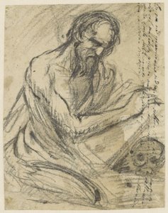 H. Hieronymus, skriver i en bok han holder over en hodeskalle av Jusepe de Ribera