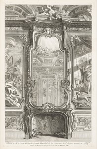 Kabinett for herre grev Bielenski stormarskalk av Polens krone henrettet i 1734; Chiminée med glass, med en del av støttepanel og malerier på hver side, 1. plate av Juste Aurèle Meissonnier